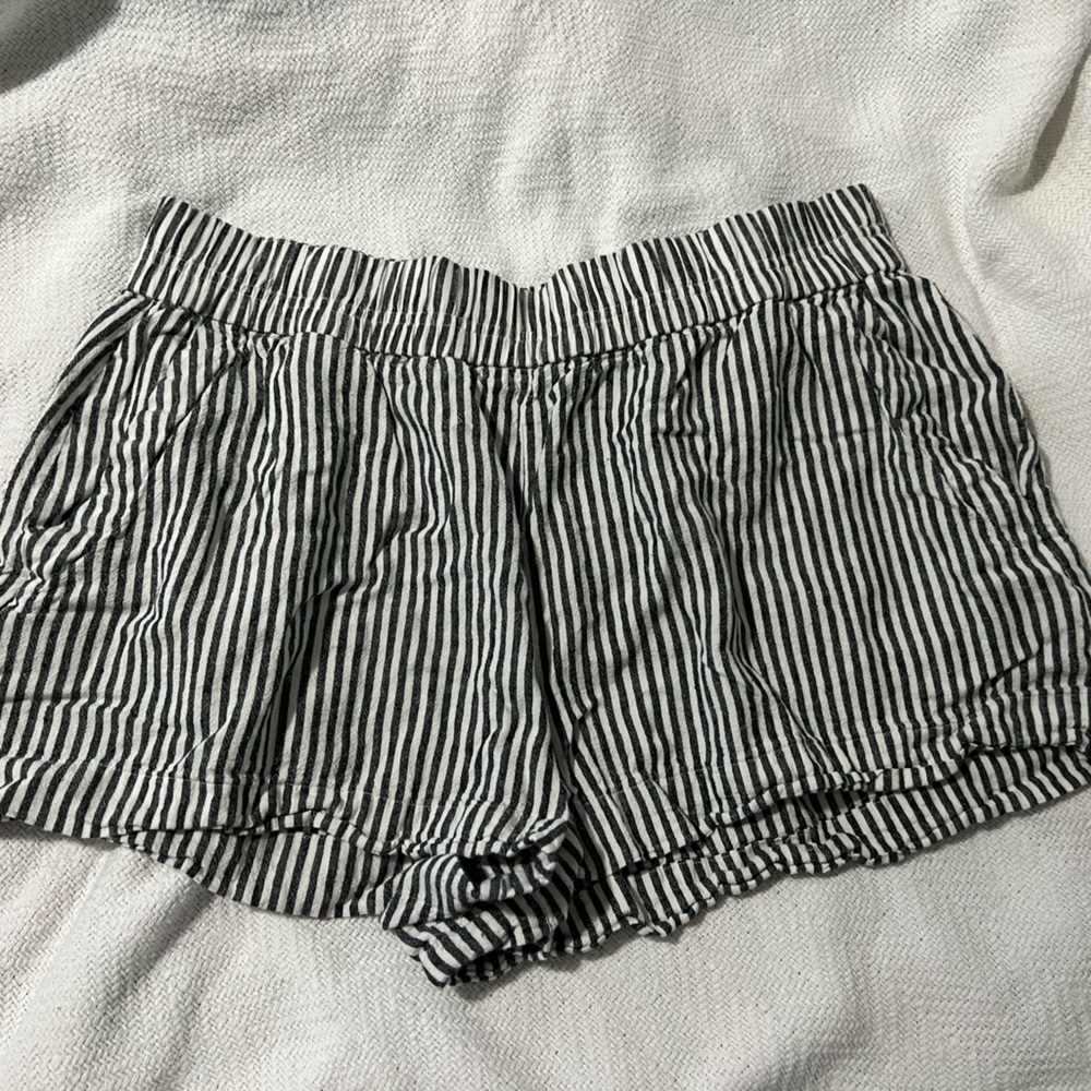 A New Day Black and White Striped Linen Shorts